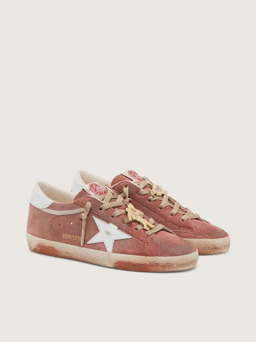 Super-Star donna in suede color ruggine e stella in pelle laminata platino