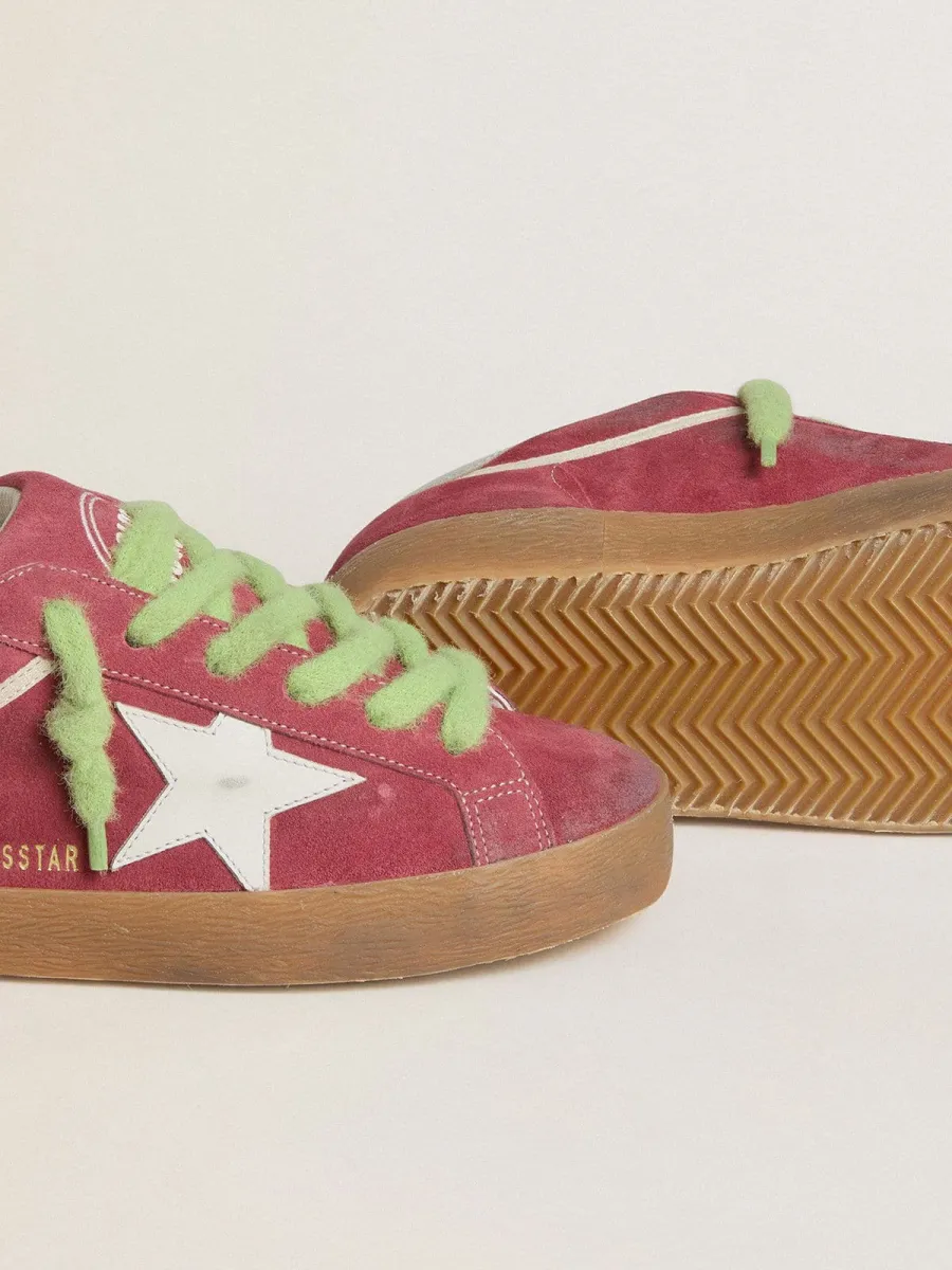 Super-Star Donna in suede rosso con stella in pelle bianca e talloncino in pelle argento