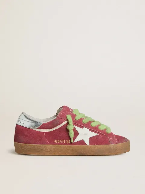 Super-Star Donna in suede rosso con stella in pelle bianca e talloncino in pelle argento
