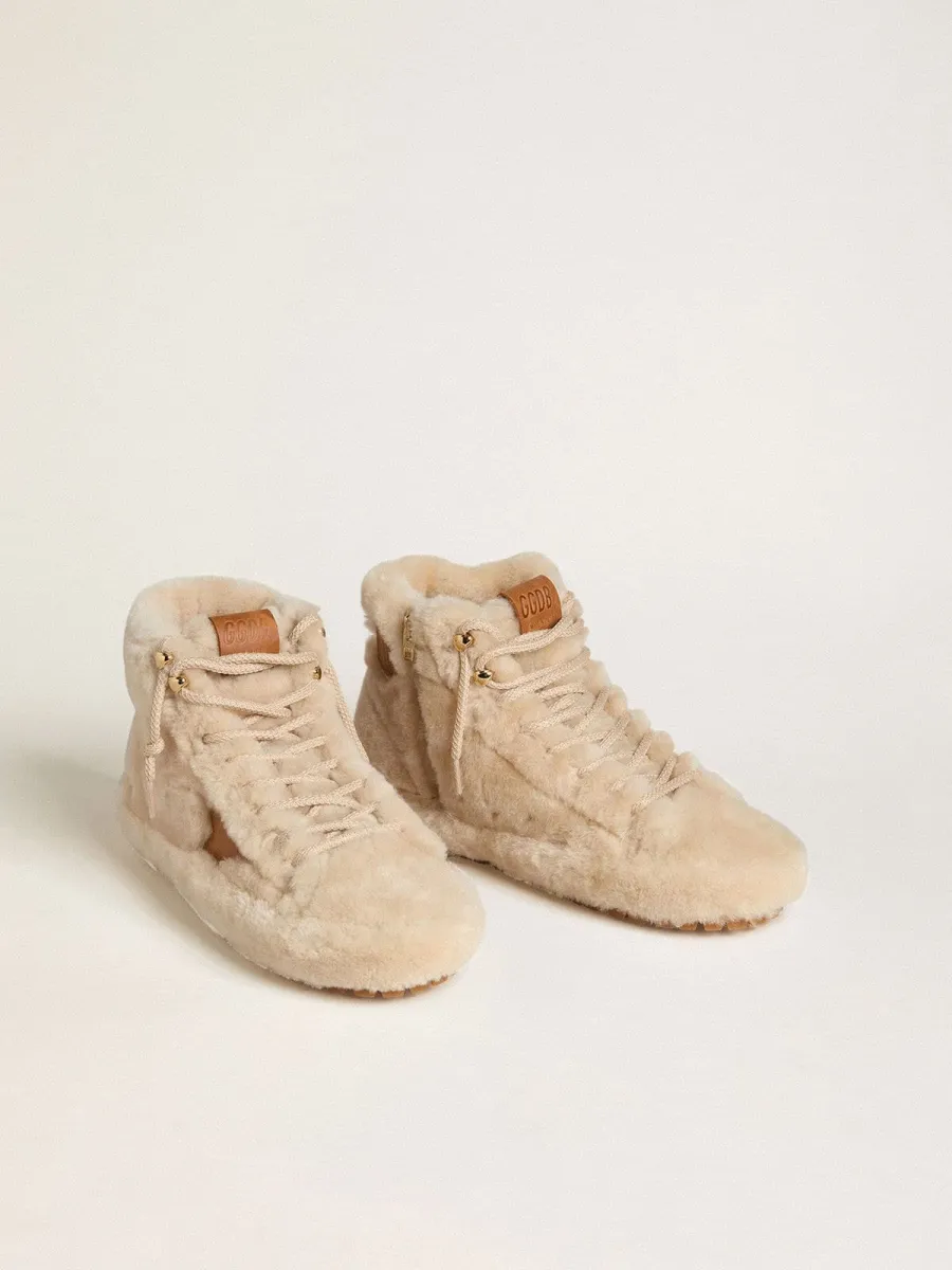 Francy Donna in shearling color beige con stella in pelle marrone