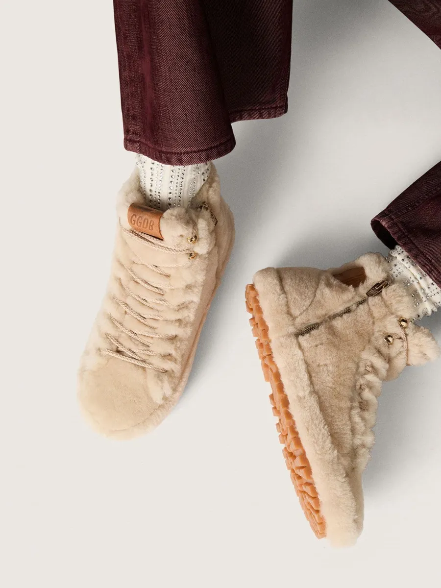Francy Donna in shearling color beige con stella in pelle marrone