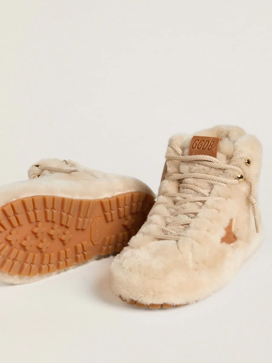 Francy Donna in shearling color beige con stella in pelle marrone