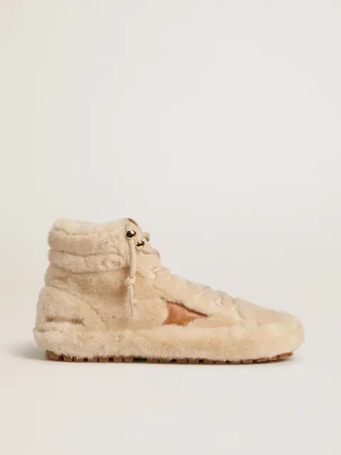 Francy Donna in shearling color beige con stella in pelle marrone