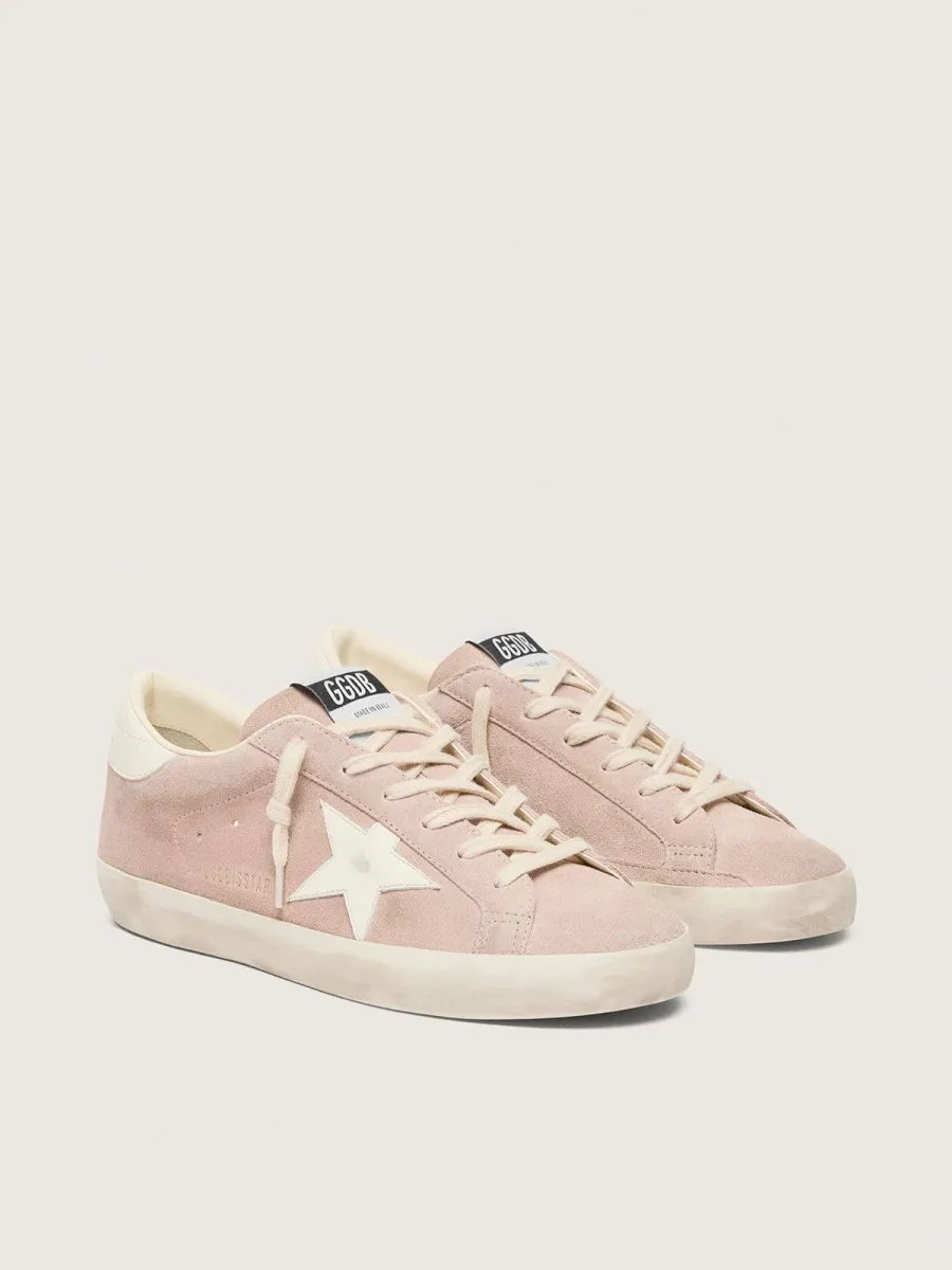Super-Star donna in suede rosa cipria con stella bianca