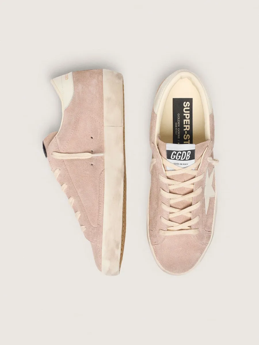 Super-Star donna in suede rosa cipria con stella bianca