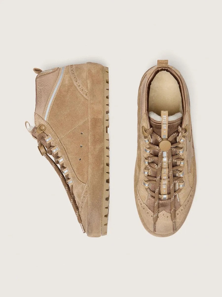 Mid Star Ski Donna in suede caramello con stella in nabuk e talloncino in suede