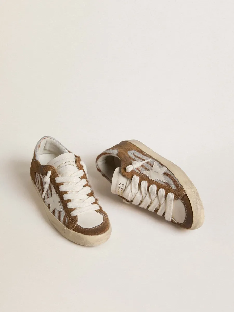Super-Star Donna in cavallino zebrato con stella in pelle e inserti in suede marrone