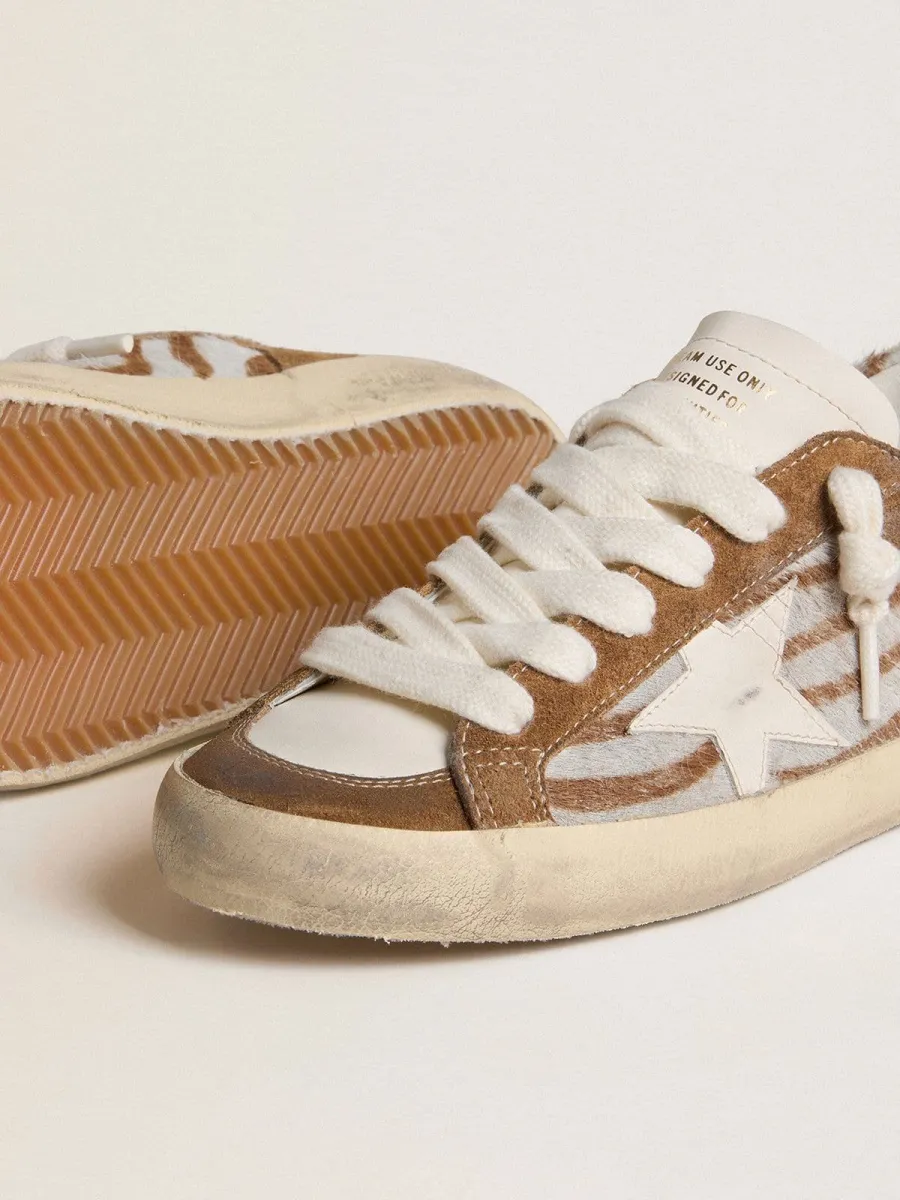 Super-Star Donna in cavallino zebrato con stella in pelle e inserti in suede marrone