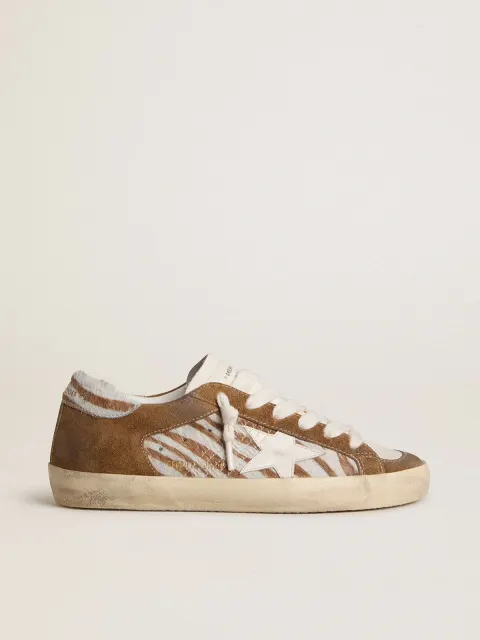 Super-Star Donna in cavallino zebrato con stella in pelle e inserti in suede marrone