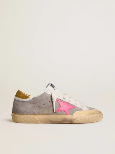 Super-Star Donna in suede tortora con stella in pelle fucsia e talloncino in suede ocra
