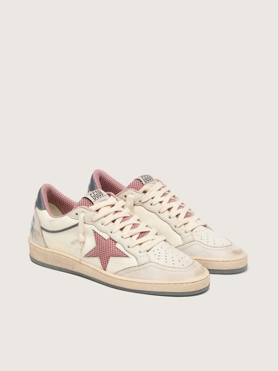 Ball Star Donna LTD in pelle beige con stella in rete rosa e talloncino in pelle blu