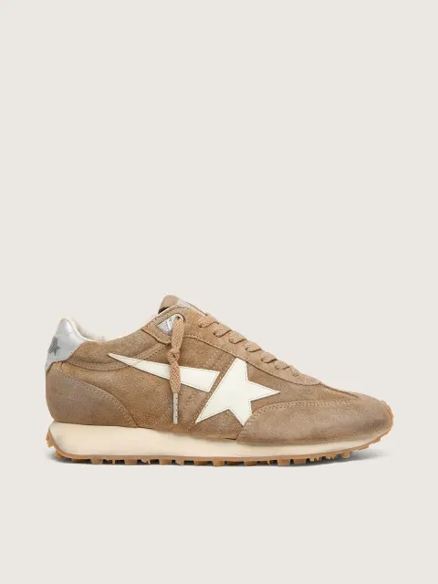 Marathon donna in suede tabacco con stella bianca