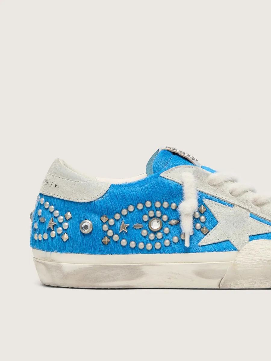 Super-Star donna LAB in cavallino bluette con stella suede e borchie