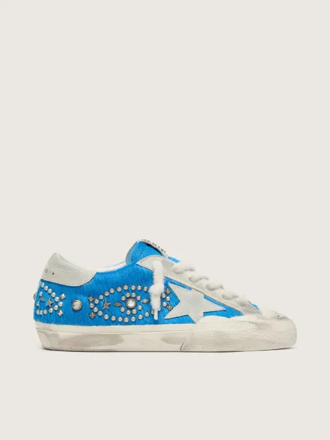 Super-Star donna LAB in cavallino bluette con stella suede e borchie