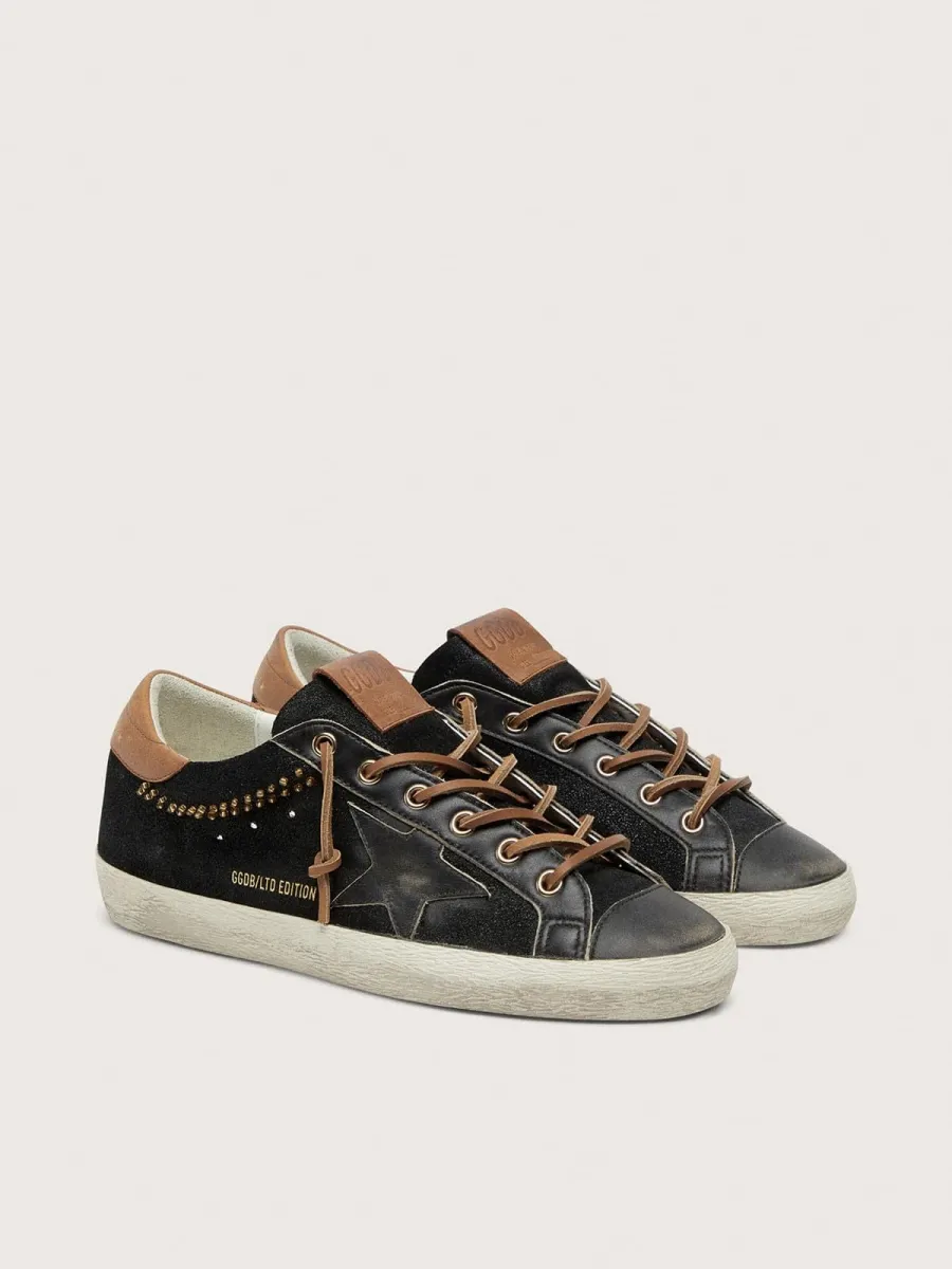 Super-Star LTD donna in pelle con glitter neri e stella in pelle di colore nero