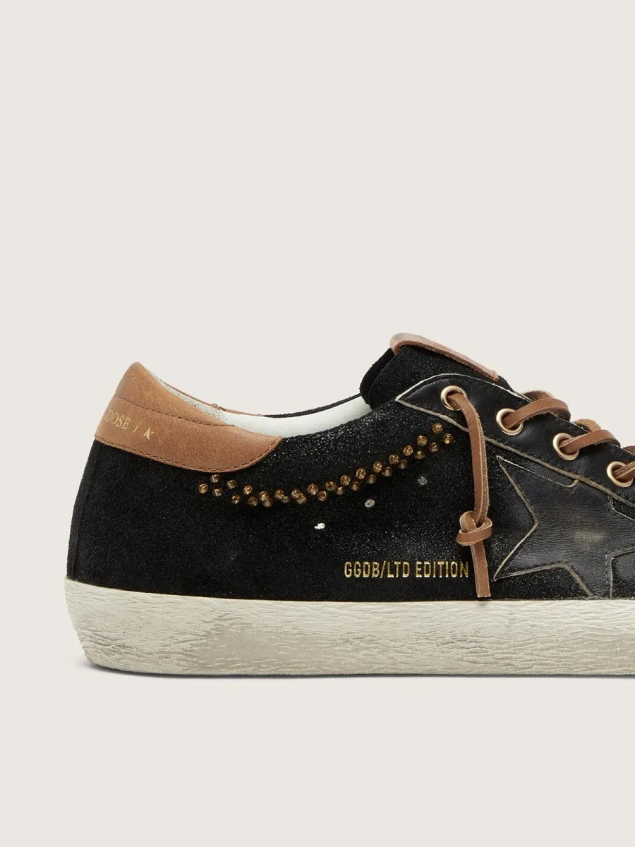 Super-Star LTD donna in pelle con glitter neri e stella in pelle di colore nero