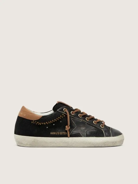 Super-Star LTD donna in pelle con glitter neri e stella in pelle di colore nero