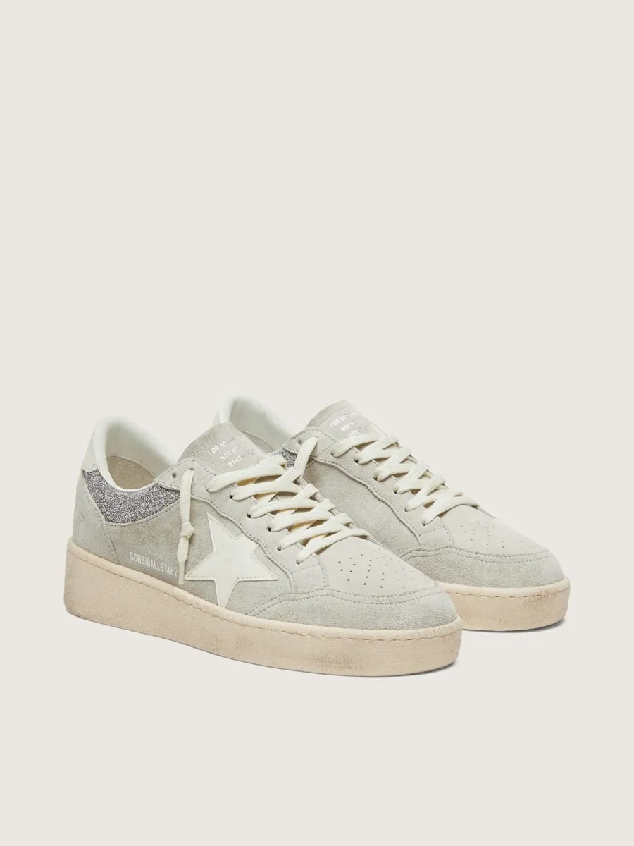 Ball Star donna in suede grigio chiaro con stella e inserti glitter