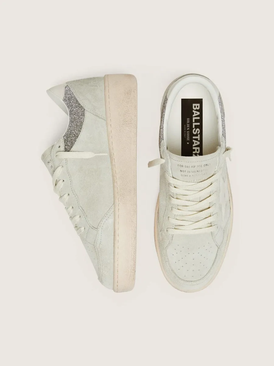 Ball Star donna in suede grigio chiaro con stella e inserti glitter