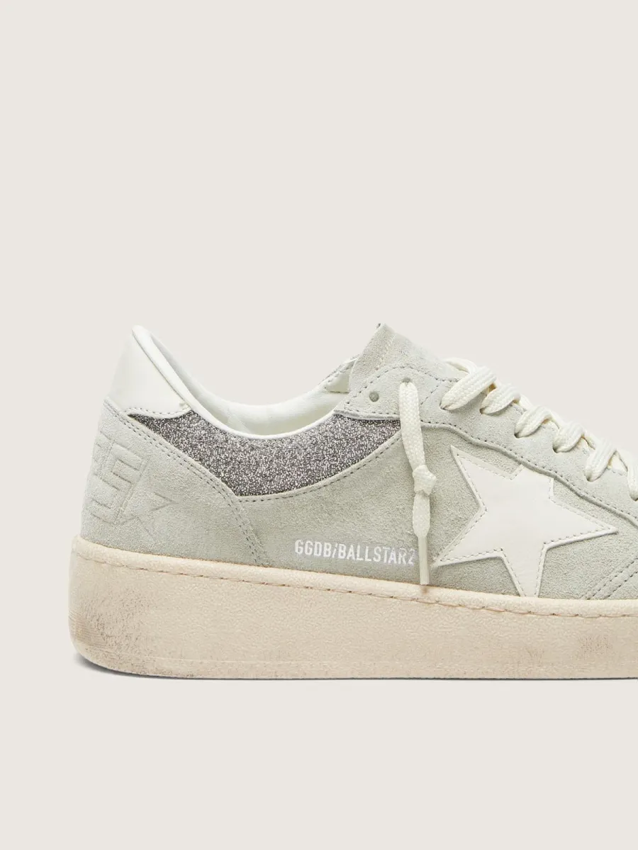 Ball Star donna in suede grigio chiaro con stella e inserti glitter