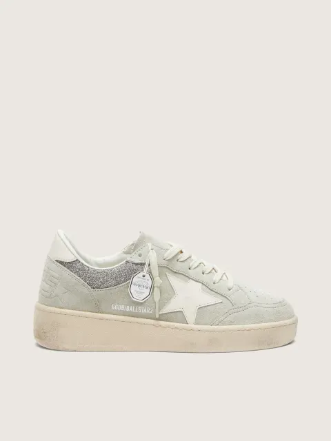 Ball Star donna in suede grigio chiaro con stella e inserti glitter