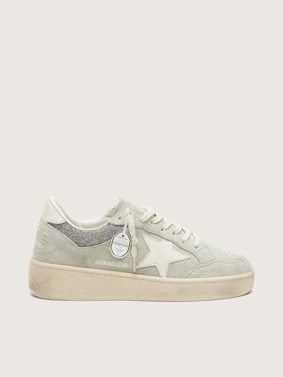 Ball Star donna in suede grigio chiaro con stella e inserti glitter