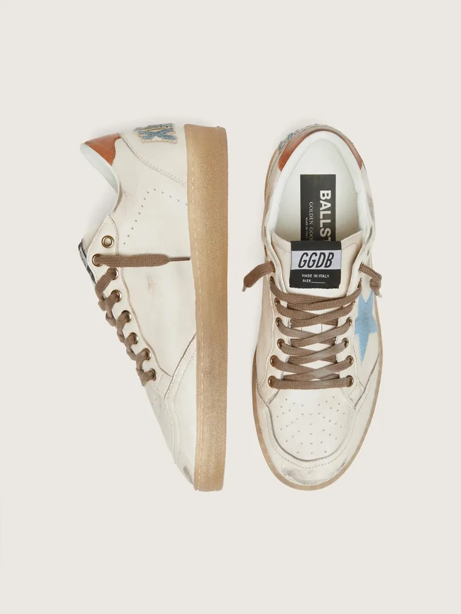 Ball Star LTD donna in pelle bianca con stella ricamata in azzurro