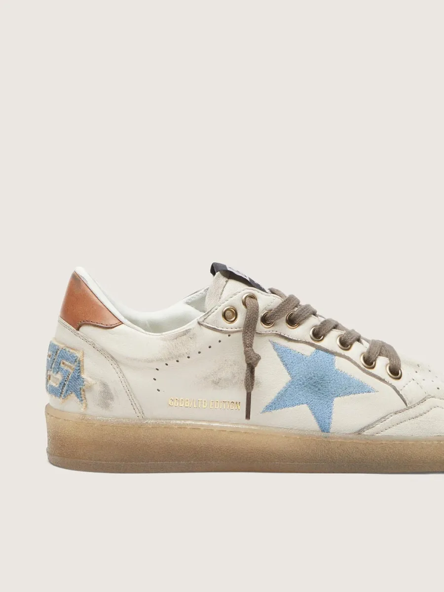 Ball Star LTD donna in pelle bianca con stella ricamata in azzurro