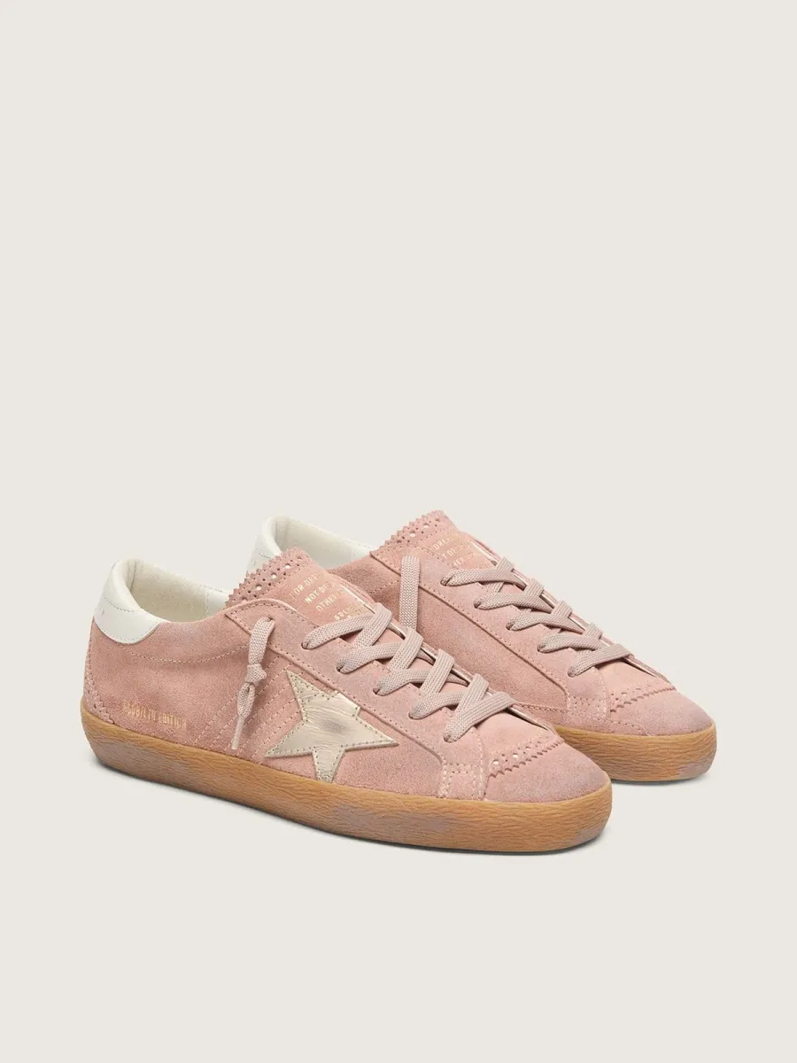 Super-Star LTD donna in suede rosa con stella in pelle laminata platino