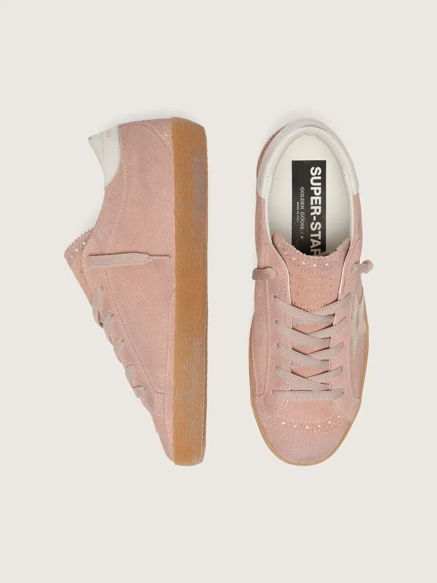 Super-Star LTD donna in suede rosa con stella in pelle laminata platino