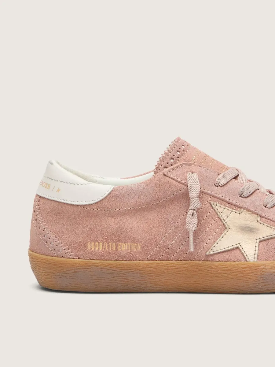Super-Star LTD donna in suede rosa con stella in pelle laminata platino