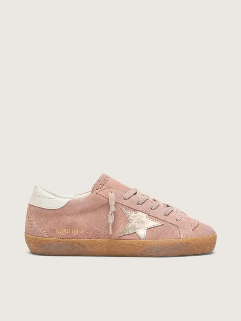 Super-Star LTD donna in suede rosa con stella in pelle laminata platino