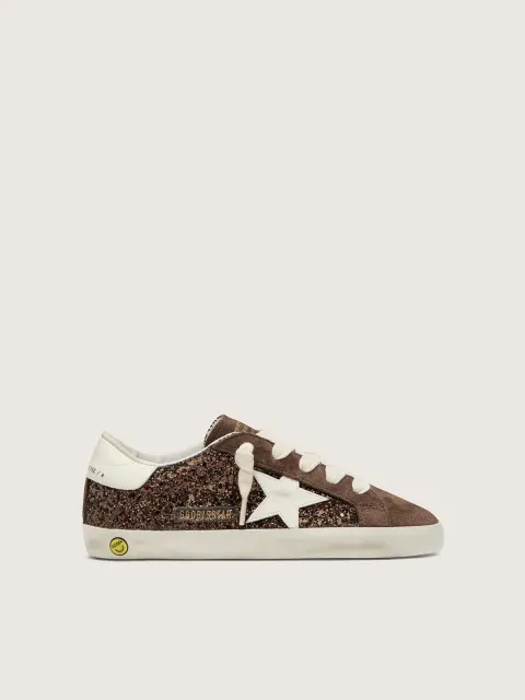 Super-Star young in suede e glitter marrone con stella in pelle crema