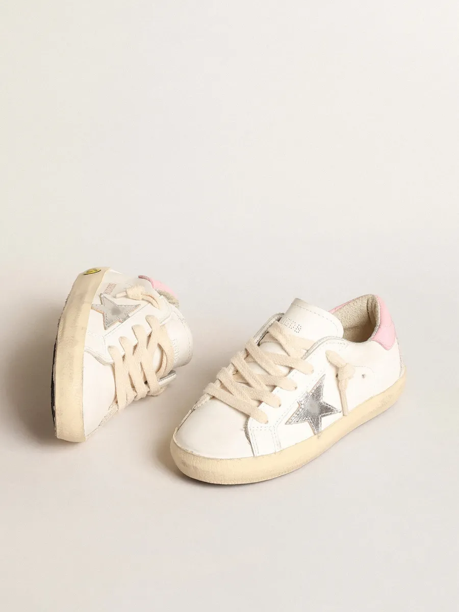 Super-Star Young con stella in pelle argento e talloncino rosa
