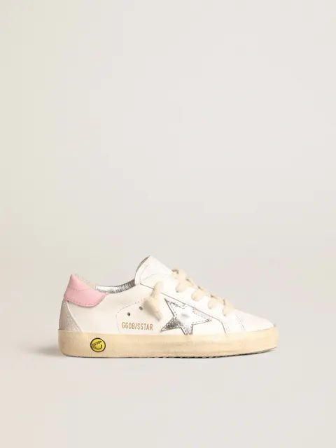 Super-Star Young con stella in pelle argento e talloncino rosa