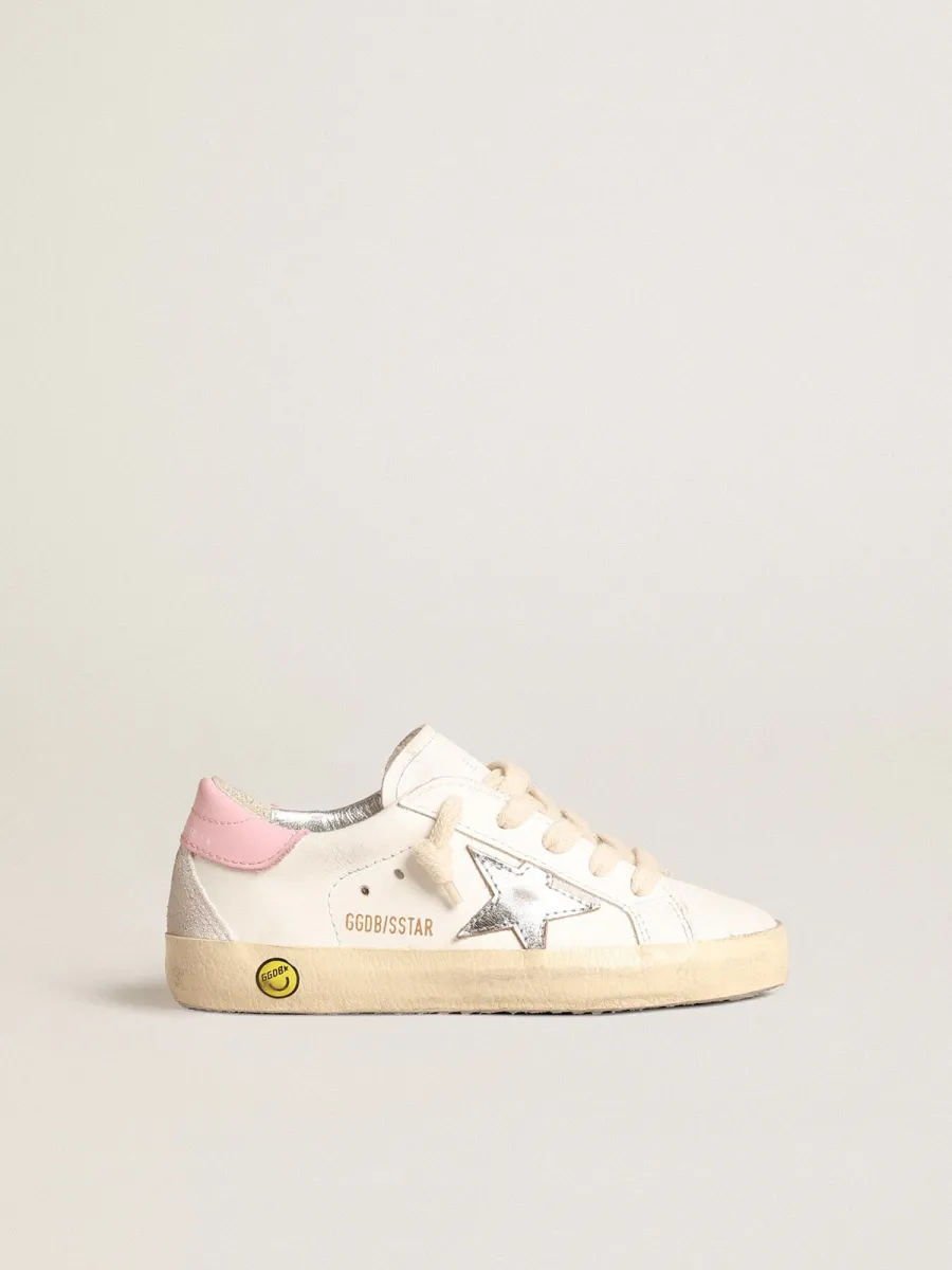 Super-Star Young con stella in pelle argento e talloncino rosa