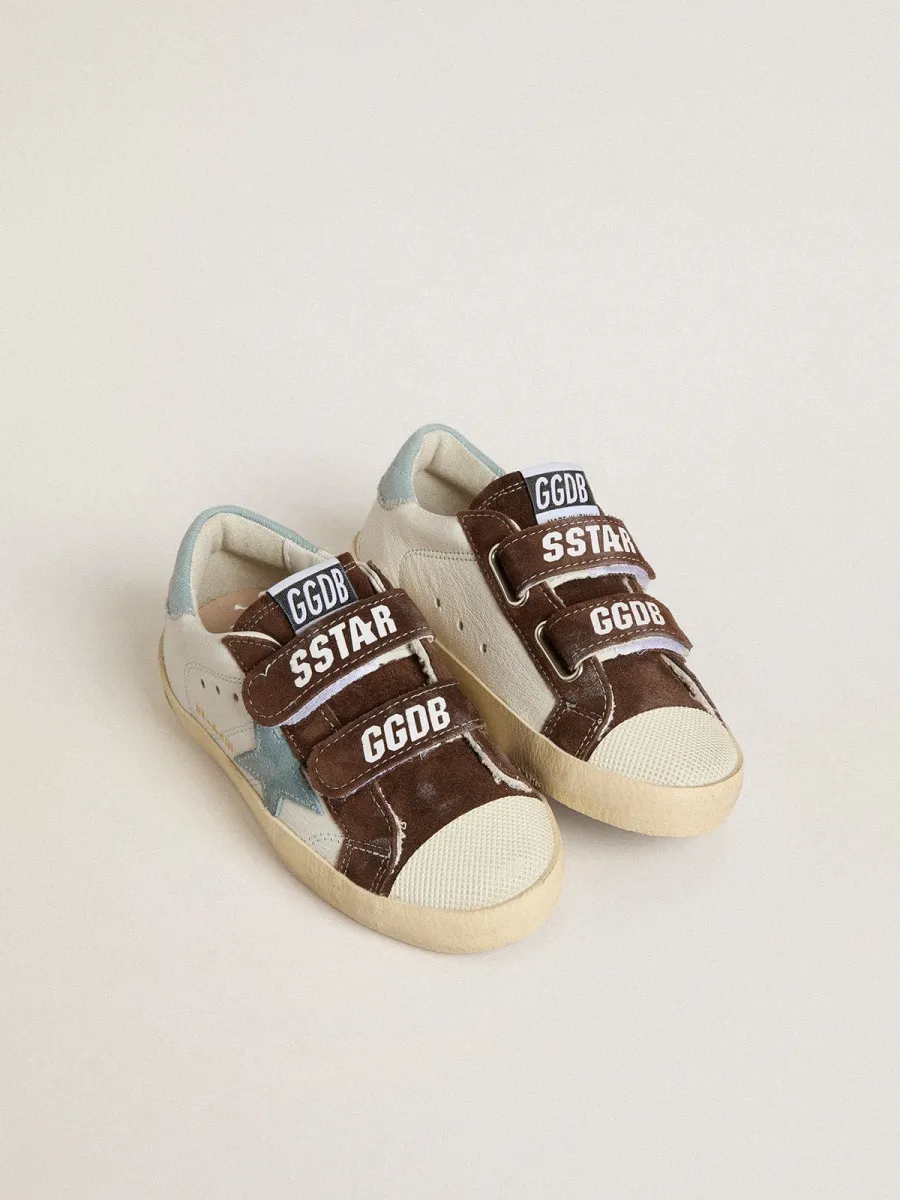 Old School Young in nappa con stella in suede azzurro e inserti in suede marrone