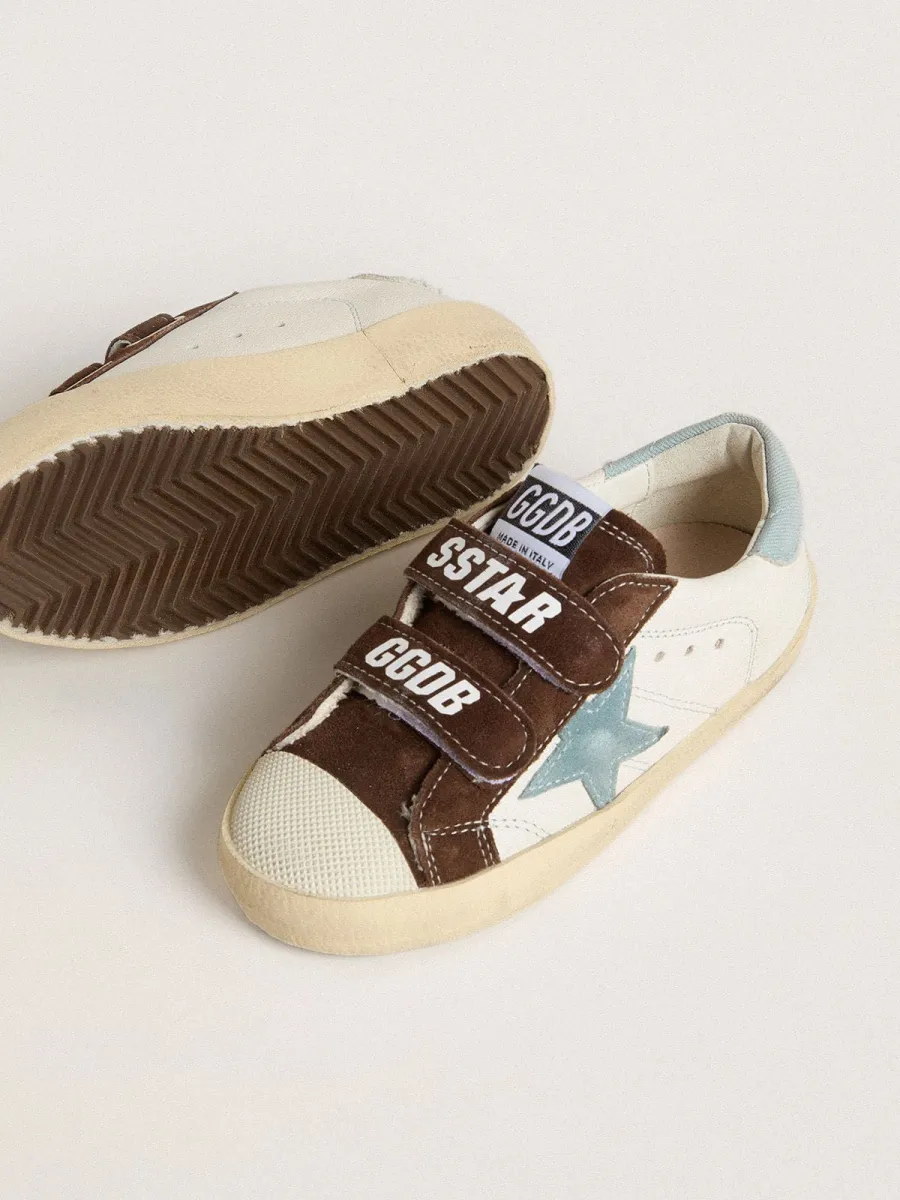 Old School Young in nappa con stella in suede azzurro e inserti in suede marrone