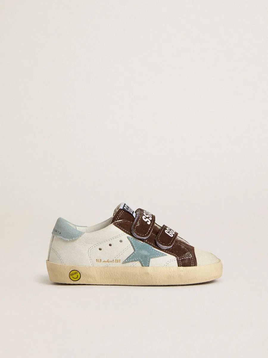 Old School Young in nappa con stella in suede azzurro e inserti in suede marrone