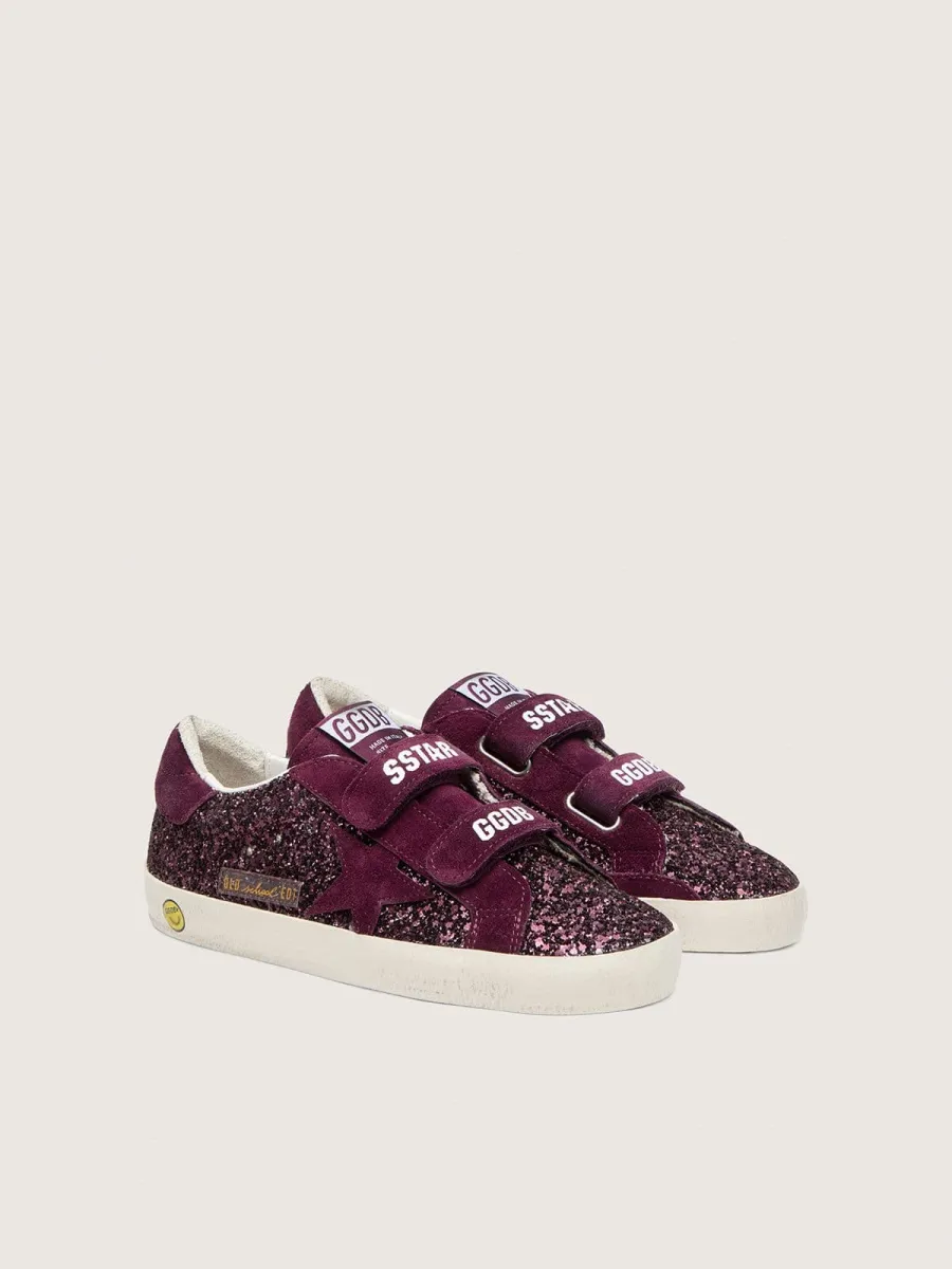 Old School Young in glitter bordeaux con stella e talloncino in suede bordeaux