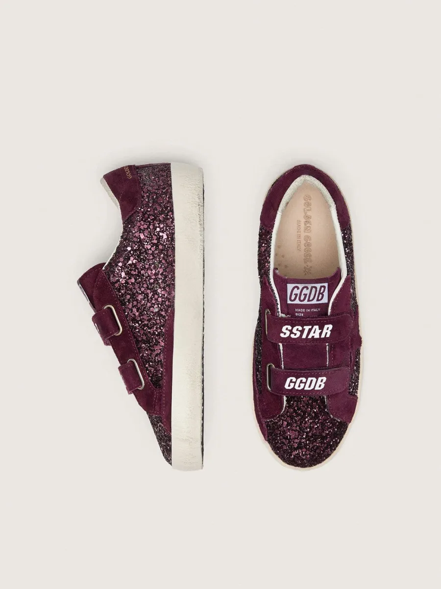 Old School Young in glitter bordeaux con stella e talloncino in suede bordeaux