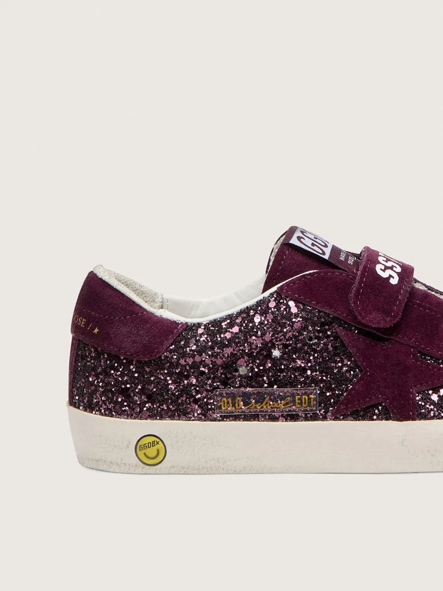 Old School Young in glitter bordeaux con stella e talloncino in suede bordeaux