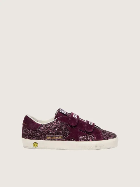 Old School Young in glitter bordeaux con stella e talloncino in suede bordeaux
