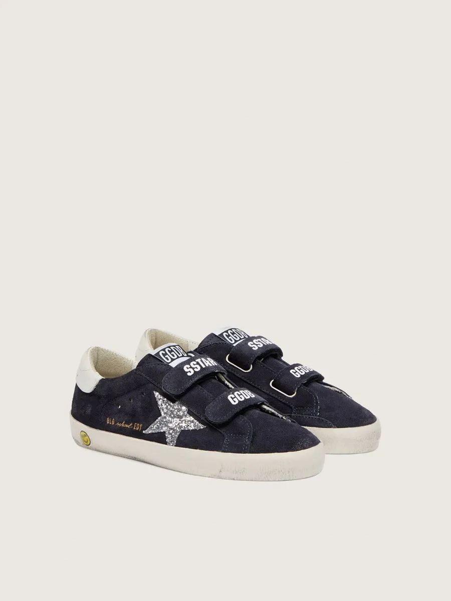Old School Young in suede blu con stella in glitter argento e talloncino in pelle bianca