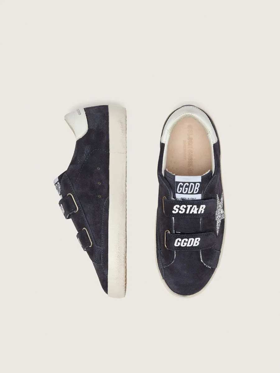 Old School Young in suede blu con stella in glitter argento e talloncino in pelle bianca