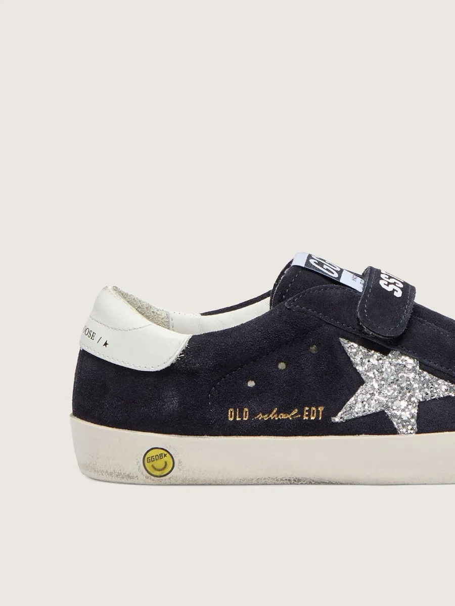 Old School Young in suede blu con stella in glitter argento e talloncino in pelle bianca