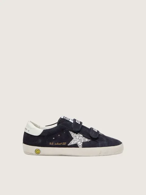 Old School Young in suede blu con stella in glitter argento e talloncino in pelle bianca