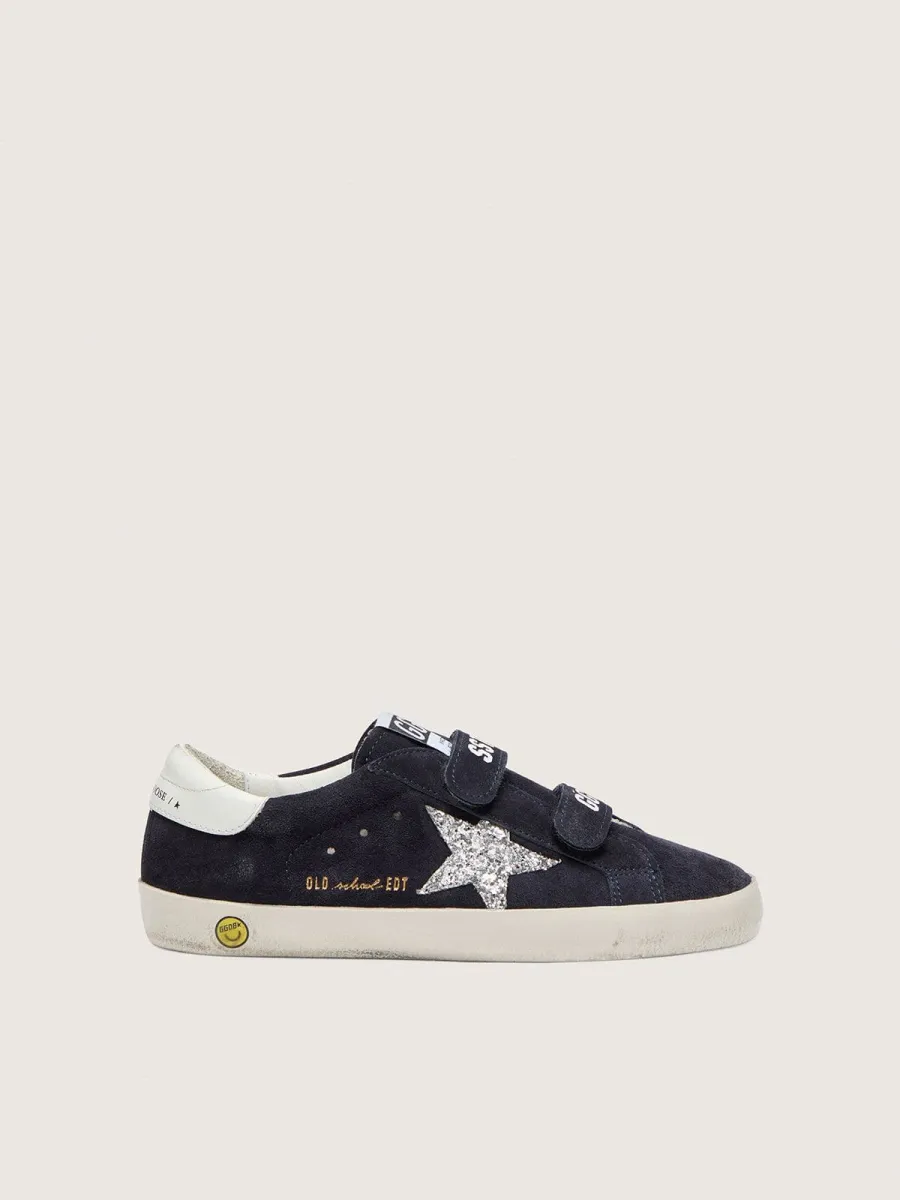 Old School Young in suede blu con stella in glitter argento e talloncino in pelle bianca