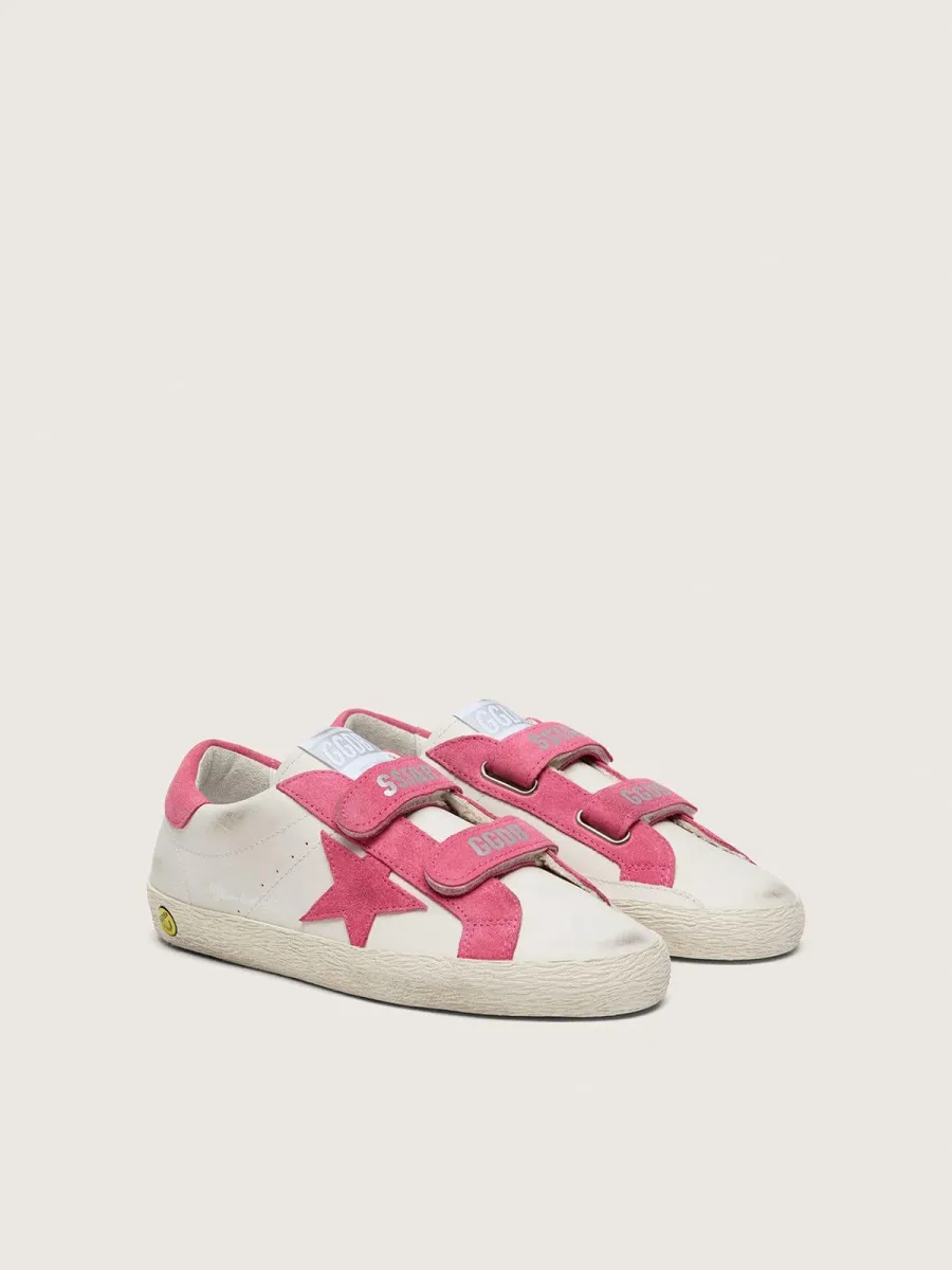 Old School young in pelle crema con stella e inserti in suede rosa