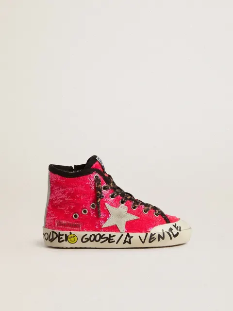 Francy Young in paillettes con stella in suede ghiaccio e lacci animalier
